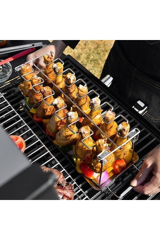 Didadodo 14 Yuvalı Mangal Tavuk Kanat Askısı - Katlanabilir, Drip Tepsili Pratik Tasarım