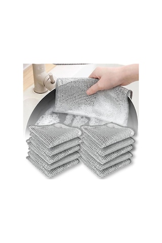 Mainshop 5 Adet Tel Bulaşık Bezi Çizmez Bulaşık Teli Çelik Bez 20x20 Cm Çift Katmanlı M-602 Gri