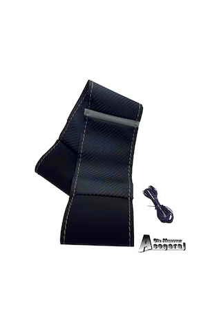 Universal Alcantara Dikmeli Direksiyon Kılıfı Karbon Alkantra Gri Yüzüklü Gri Ipli