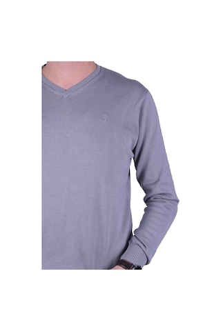 Regular Fit Gri Erkek Pamuklu Düz Triko Kazak, Ot-Kzk-20010