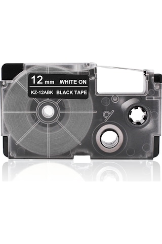 Shineyee Kz-12abk 12mm Pet Etiket Bandı - Siyah Üstü Beyaz Yazı, Dayanıklı, Suya Dayanıklı, Yüksek/low Sıcaklığa Dayanıklı, Yoğun Yapışkan, Casio Yazıcı Uyumlu