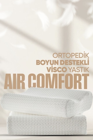 Ortopedik Boyun Destekli Visko Yastık - Çift Tarafı Destekli Visco Yastık - Hava Kanallı - Anti-uv Beyaz