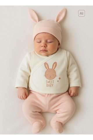 Kitikate Organik Sweet Rabbit 12'li Zıbın Set Ekru Ekru
