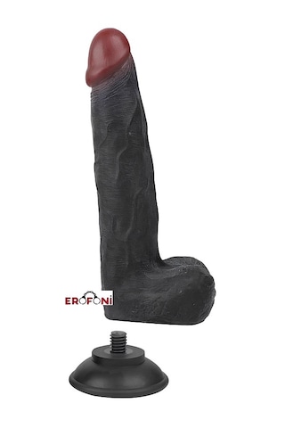 Erofoni Yeni Nesil Süper Realistik Kayan Derili 24.9 Cm Çift Katmanlı Siyah Zenci Vantuzlu Dildo Penis