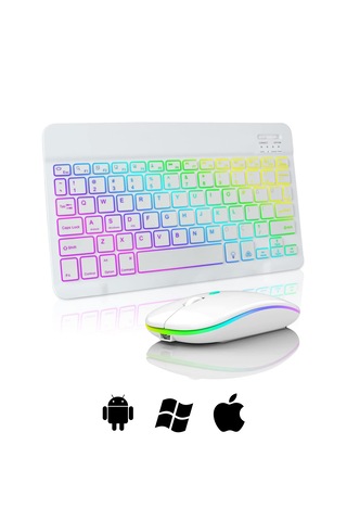 Microcase Rgb Tablet Ve Telefonlar İçin Türkçe Bluetooth Klavye Ve Mouse Set - Al7815 Beyaz