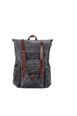 Diwu Retro Mumlu Kanvas Deri Büyük Outdoor Sırt Çantası Gri Çok Renkli