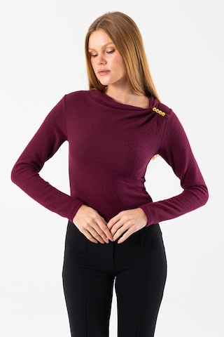 Giysa Kadın Asimetrik Yaka Omuz Aksesuar Detaylı Body Bordo - 26100 Bordo