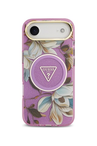Apple Uyumlu iPhone 17 Air Kılıf Guess Lisanslı M-safeli Simli Çiçek Desenli Metal Kamera Çerçeveli Kapak Mor Mor