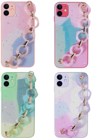 Apple Uyumlu iPhone 11 Simli Desenli El Askılı Tutacaklı Zore Elsa Silikon Kapak