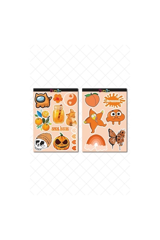 Orange Aesthetic Temalı Sticker Etiket Seti 1 - Turuncu Sticker - Laptop Notebook Telefon Diğer