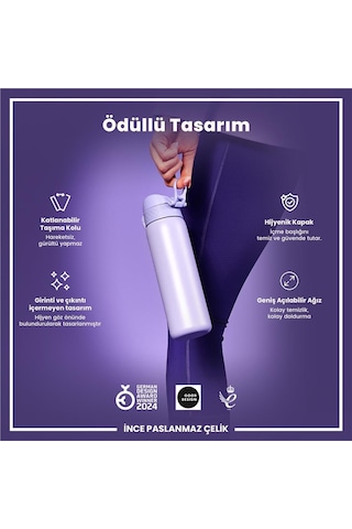 Ion8 - Paslanmaz Çelik İnce Suluk - Açık Mor - 600 Ml - Sızdırmaz