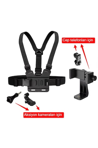 Cr09 Göğüs Kemeri Telefon Tutucu Vlog/pov Tüm Aksiyon Kameraları İle Uyumlu Siyah