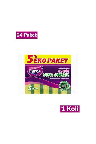 Klasik Yeşil Sünger Düz 5'li 24 Paket 1 Koli