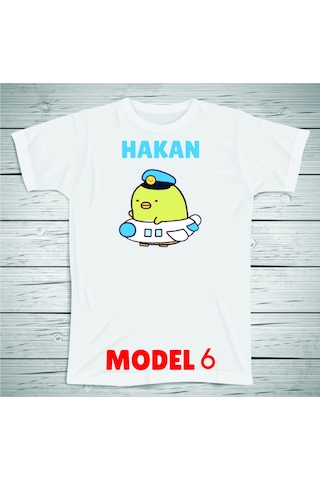 Penguen Karakterli Çocuklara Özel İsim Baskılı Tshirt , Beyaz