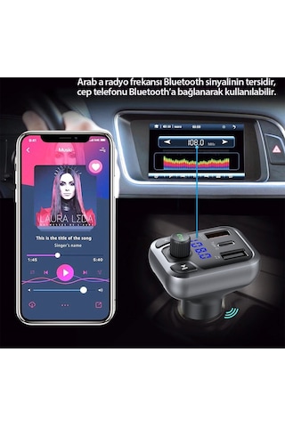 Earldom M63 Bluetooth Usb3.0 Ve Type C Pd Hızlı Şarj Fm Transmitter - Siyah