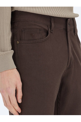 Kip Kahverengi Dokuma Regular Fit Casual Pamuk Karışımlı Pantolon Kahverengi