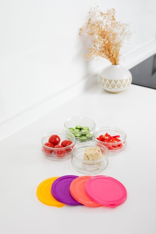 4'lü Premium Kahvaltılık Seti 410 Cc Renkli Plastik Kapaklı, Cam Saklama Kabı, Hava Geçirmez Çok Renkli