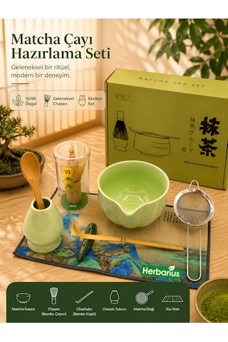 6 Parça Yeşil Renk Matcha Çayı Hazırlama Seti - Geleneksel Japon Matcha Seti