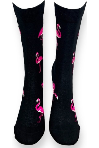 Me-vo Tekli Siyah Renkli Erkek - Kadın Unisex Esnek Nem Alabilen Pamuklu Flamingo Desenli Soket Çorap Siyah