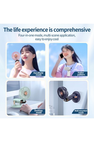 Usb Mini El Tipi Döner Tabanlı Küçük Fan 2400mah Mavi