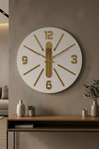 Beyaz Renk Hediyelik Ahşap Dekoratif Farklı Desenli Duvar Saati 5 Beyaz