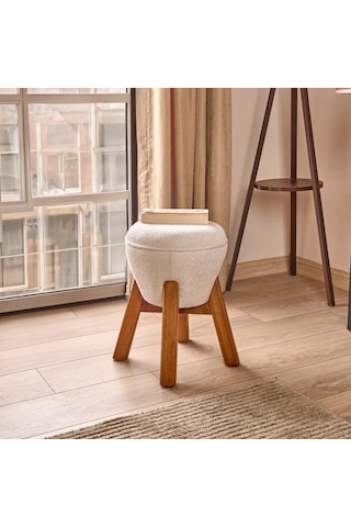 Just Home Retro Mantar Puf - Krem - 48x33x33 Cm KREM