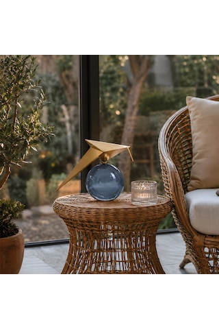 Auren Glide Gold Metal Kuş Figürlü Füme Camlı Dekoratif Biblo