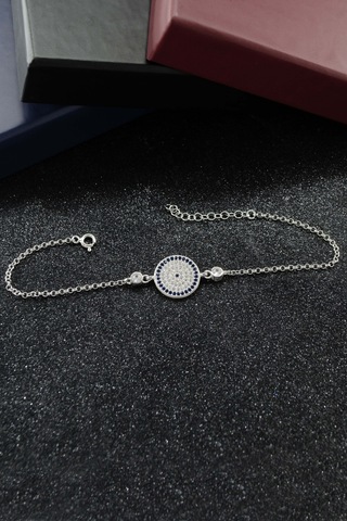 Nazar Boncuğu 925 Ayar Gümüş Kadın Ayarlanabilir Bileklik - Gümüş