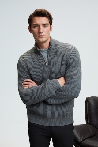 BERNARDO Erkek Yarım Fermuarlı Dik Yaka Triko Antrasit Kazak