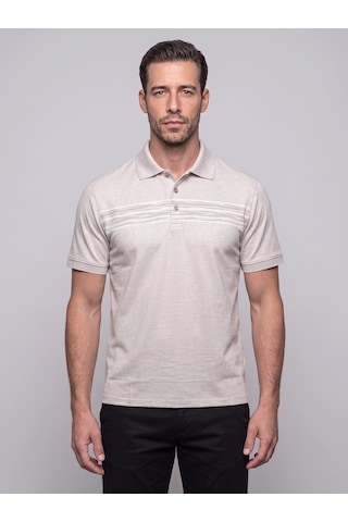 Bej Mikro Desenli Regular Fit Erkek Polo Yaka Tişört