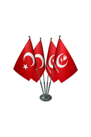Masa Üstü Büyük Birlik Partisi Bayrağı Türk Bayrağı Dörtlü Krom D