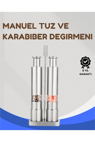 Paslanmaz Çelik Tuz Ve Kararbiber Öğütücü - Şeffaf Akrilik Hazne Gümüş