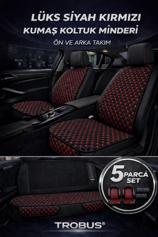 Fiat Doblo Uyumlu 5 Parça Terletmez Kumaş Koltuk Minderi Siyah Kırmızı