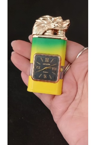 Gold Ejderha Başlıklı Neon Renkli Saatli Çakmak Çok Renkli