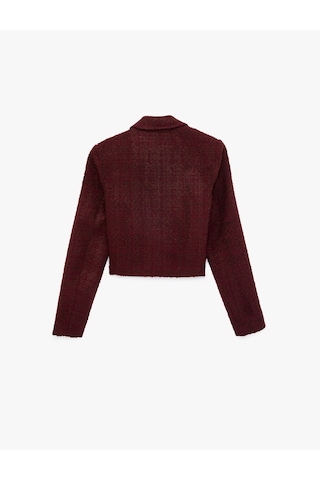 Koton Kruvaze Yaka Slim Fit Düğme Detaylı Crop Tüvit Ceket Bordo 6sak50053uw Bordo