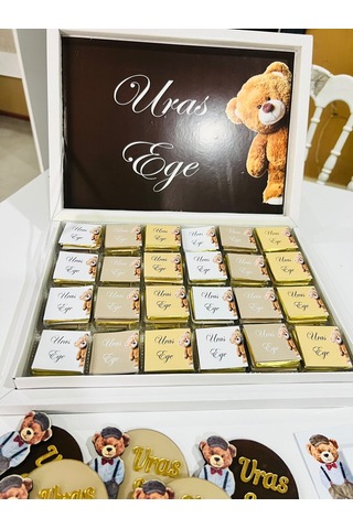 Kişiye Özel Doğum Erkek Hediyelik 48 Adet Çikolata Ve 10 Adet Hastahane Magnet Dağıtmalık