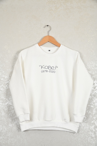 Çocuk Kobe Oversize Baskılı Pamuklu Uzun Kollu Bisiklet Yaka Swe Beyaz