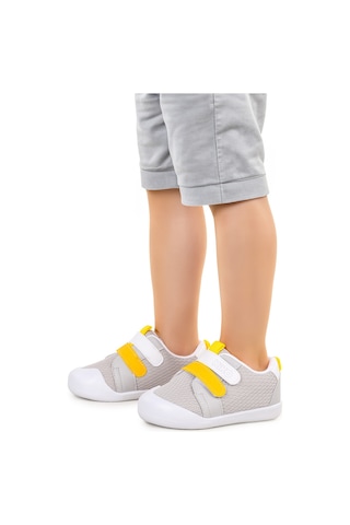 Kiko Kids Textile Cırtlı Erkek Bebek Spor Ayakkabı Gri - Sarı