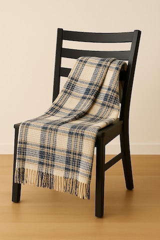Dinarsu Cozy Life Pamuklu Skoç Tv Battaniyesi Plaid İndigo 130 X 170 Cm Camel - Lacivert - Krem