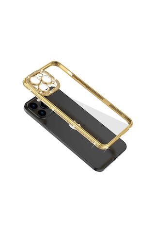Apple Uyumlu iPhone 13 Pro Uyumlu Kamera Korumalı Taşlı Zore Mina Kılıf-lila Lila -