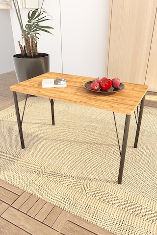 Doruk Home Balkon Mobilyası Sehpası 70x40cm Ceviz Desen Suntalam Tel Ayaklı Ceviz - Kahverengi
