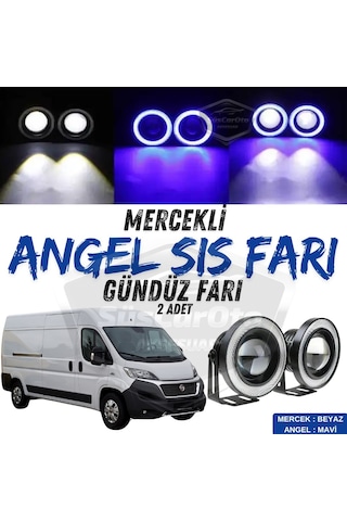 Fiat Ducato Uyumlu Üniversal Mercekli Angel Sis Farı Metal Su Geçirmez 76 Mm Mavi Halkalı Gündüz Farı Angel Eyes 2 Adet 00 Şüscaroto Aksesuar