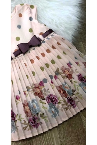 Kız Çocuk Bebek Pembe Puanlı Çiçekli Doğum Günü Hediye Şık Prenses Elbise Pembe