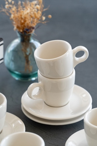 Heda Porselen 6'lı Porselen Espresso Takımı Kırık Beyaz