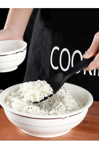 Qerhome Silikon Tamamı Silikon Pilav Kaşığı Siyah 20 Cm