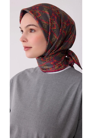 Belli Twill İpek Eşarp 4328-05 Füme, Fuşya, Alev Turuncu