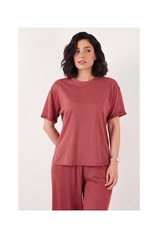 Lela Yumuşak Dokulu Bisiklet Yaka Lastikli Bel Kısa Kollu Pijama Takımı Bayan Pijama Takımı 65720102 Kiremit KİREMİT