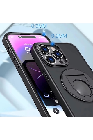 Ally İphone 15 Pro İçin Magsafe Uyumlu Yüzük Standlı Manyetik Silikon Kılıf- 5775