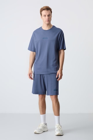 Tommy Life Petrol Pamuklu Kalın Yumuşak Dokulu Oversize Fit Basic Erkek Şort Takım - 85259