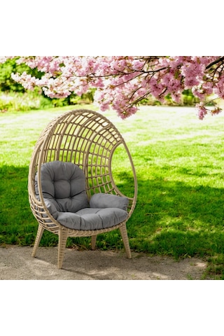 Egg Chair Tekli Rattan Bahçe Koluğu Rehome Minderli Oval Lounge Acı Kahverengi